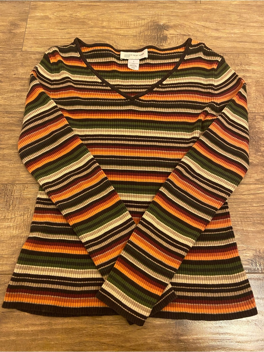 Jones New York Striped V-Neck Sweater